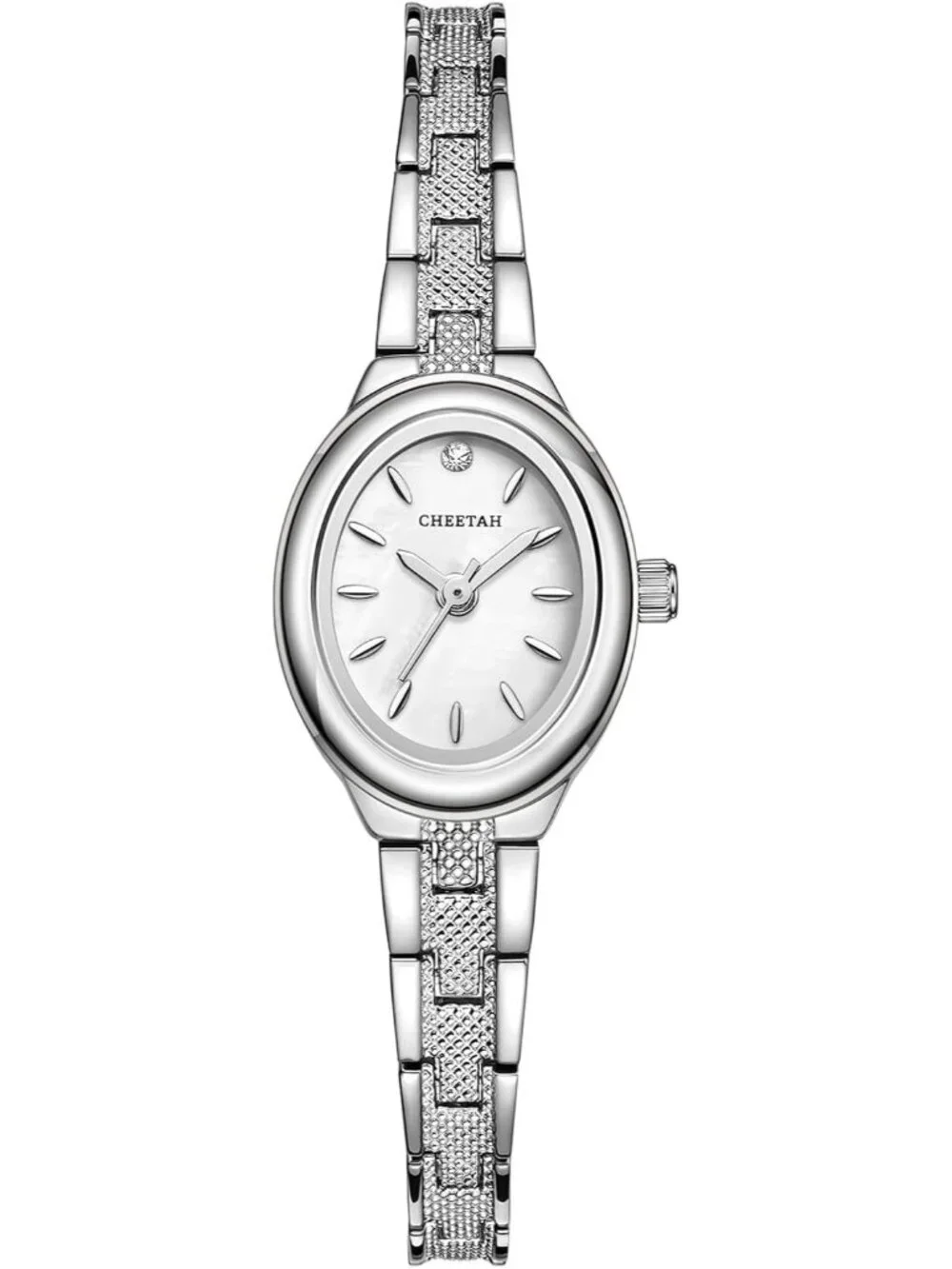 Women's Silver White Classic Retro Bracelet Oval Case and Minimalist Dial Watch